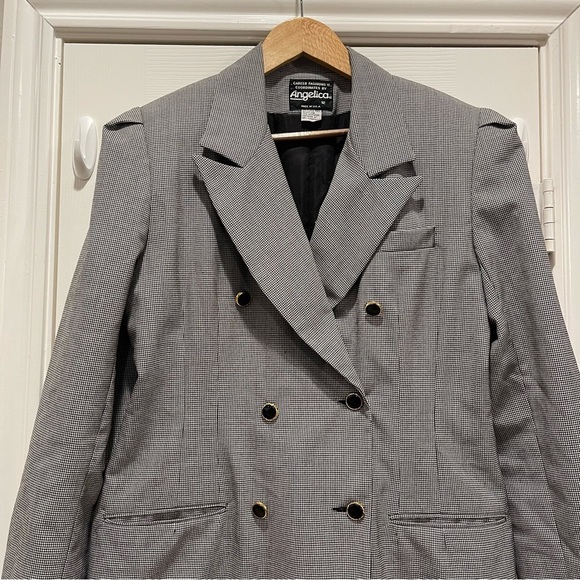Vtg Angelica Midi Blazer Size 12 Black White Double Breasted USA Old - Picture 2 of 10
